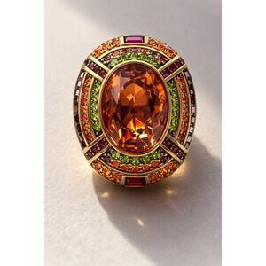 Heidi Daus Yellow Rhinestones Statement Oval Ring Size 11.5
